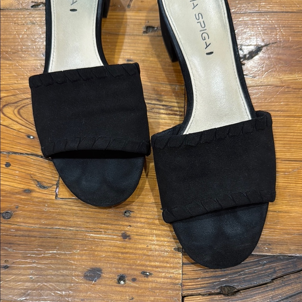 Via Spiga Black Mules Sleek Suede Comfort Slide On Block Heels Shies Size 9 39 - Picture 4 of 10